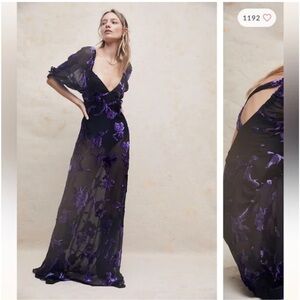 Free People Dahlia Burnout Velvet Bodysuit Sheer Maxi Dress Large NWOT